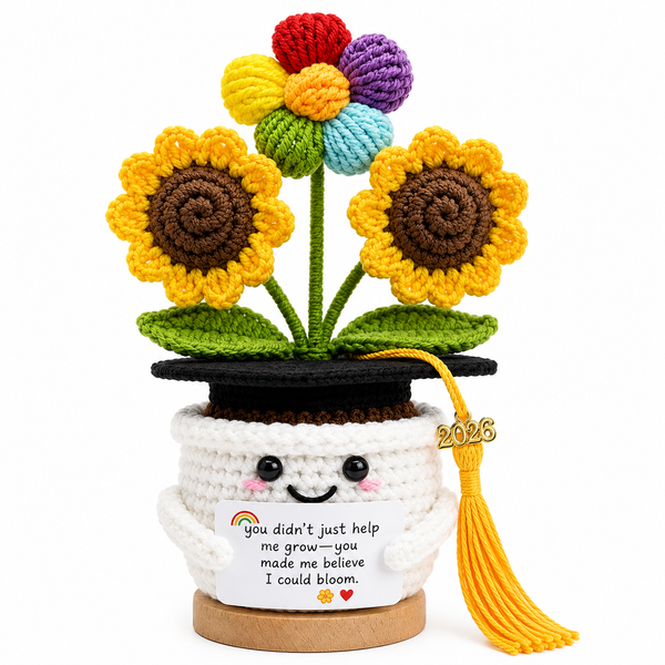 Handmade Crochet Graduation Sunflower Pot