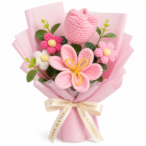 Handmade Crochet Tulip & Daisy Flower Bouquet