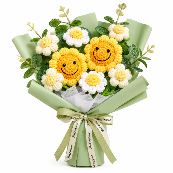 Handmade Smiling Crochet Sunflower Bouquet