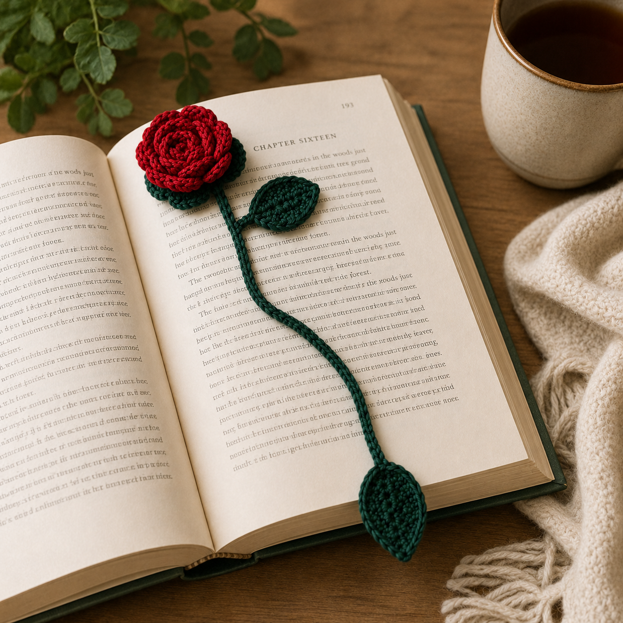 Handmade 3D Crochet Rose Bookmark for Book Lovers