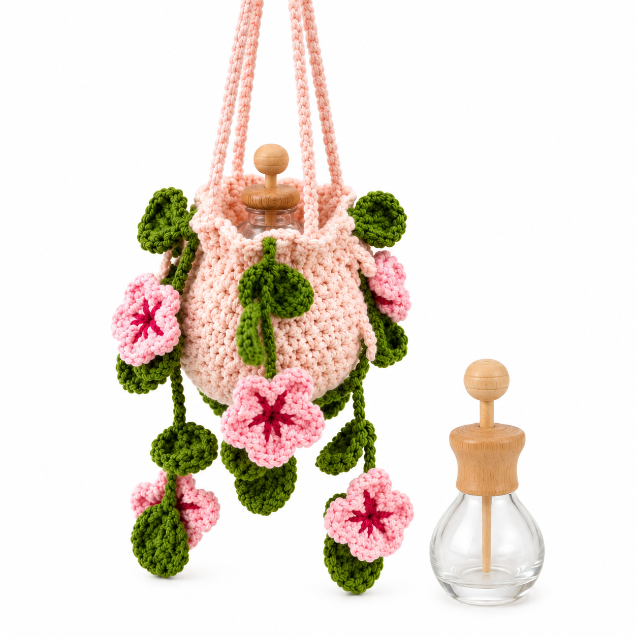 Handmade Crochet Cherry Blossom Hanging Car Diffuser