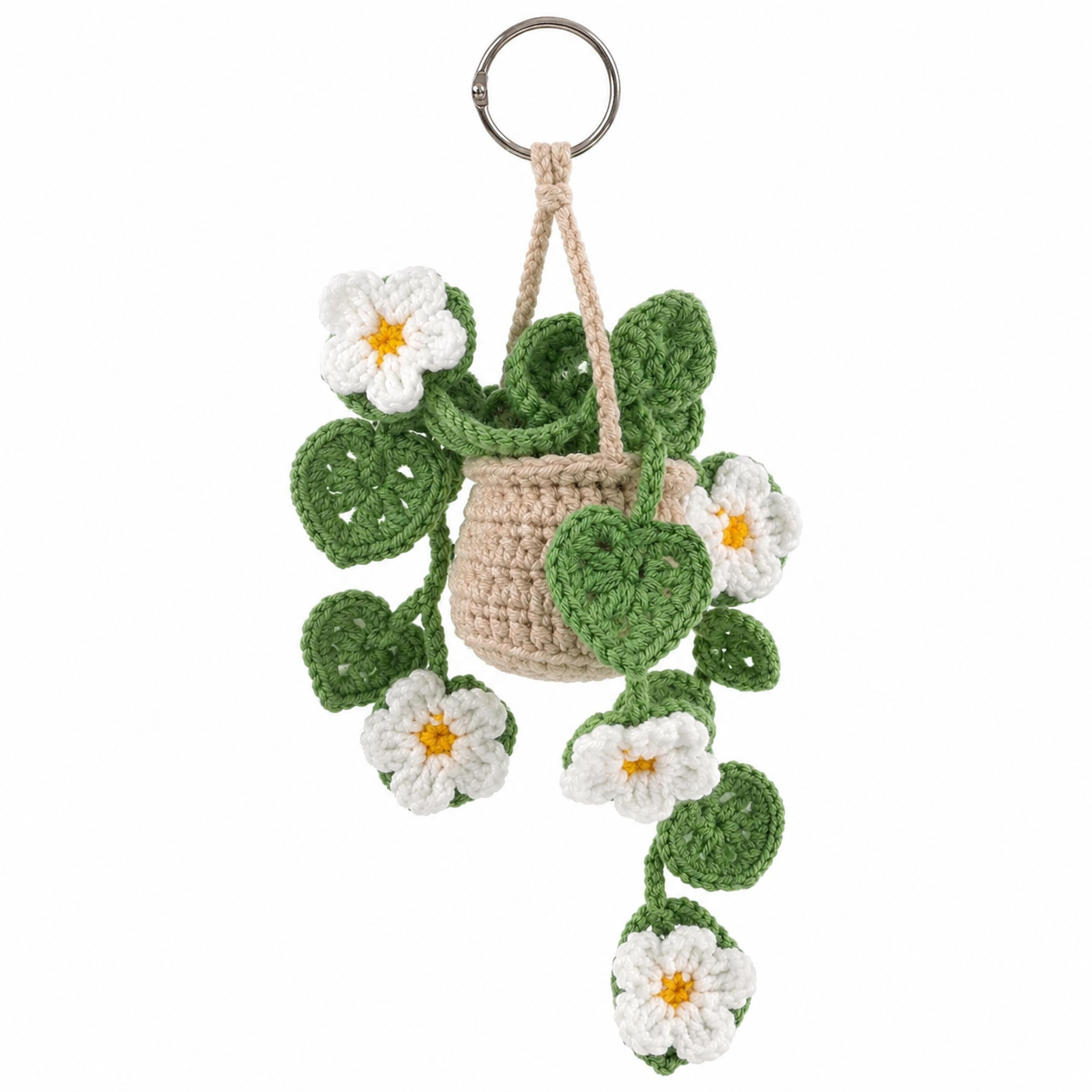 Handmade Crochet Daisy Hanging Plant Car Charm