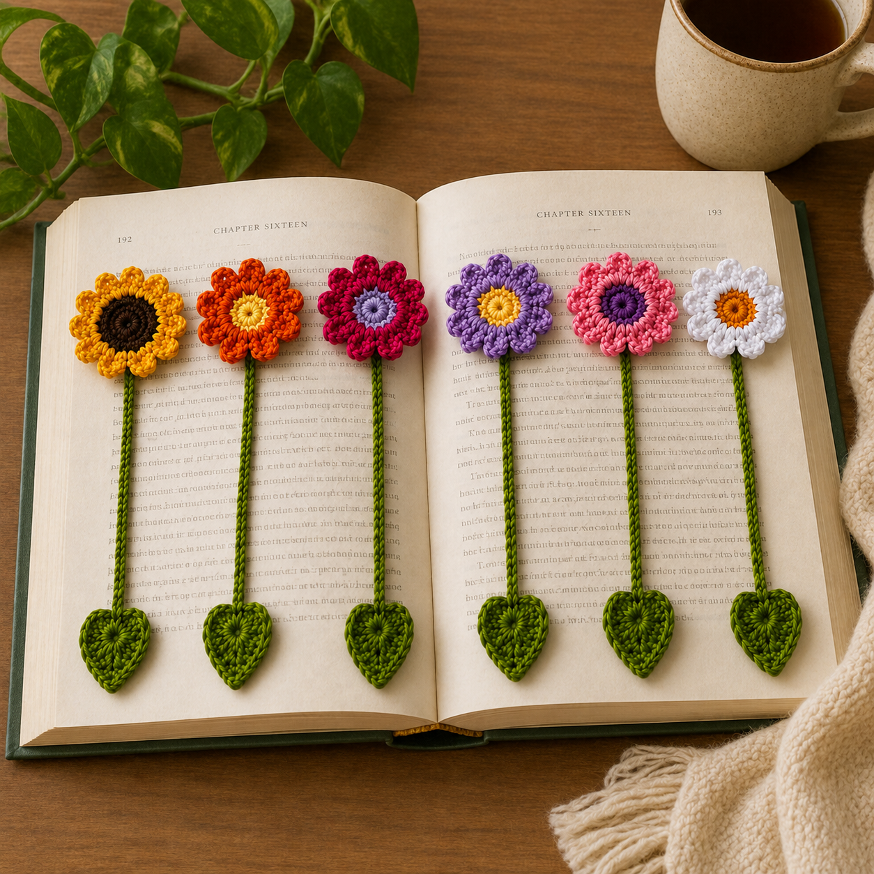 Handmade Crochet Flower Bookmark Set (6 Pieces)