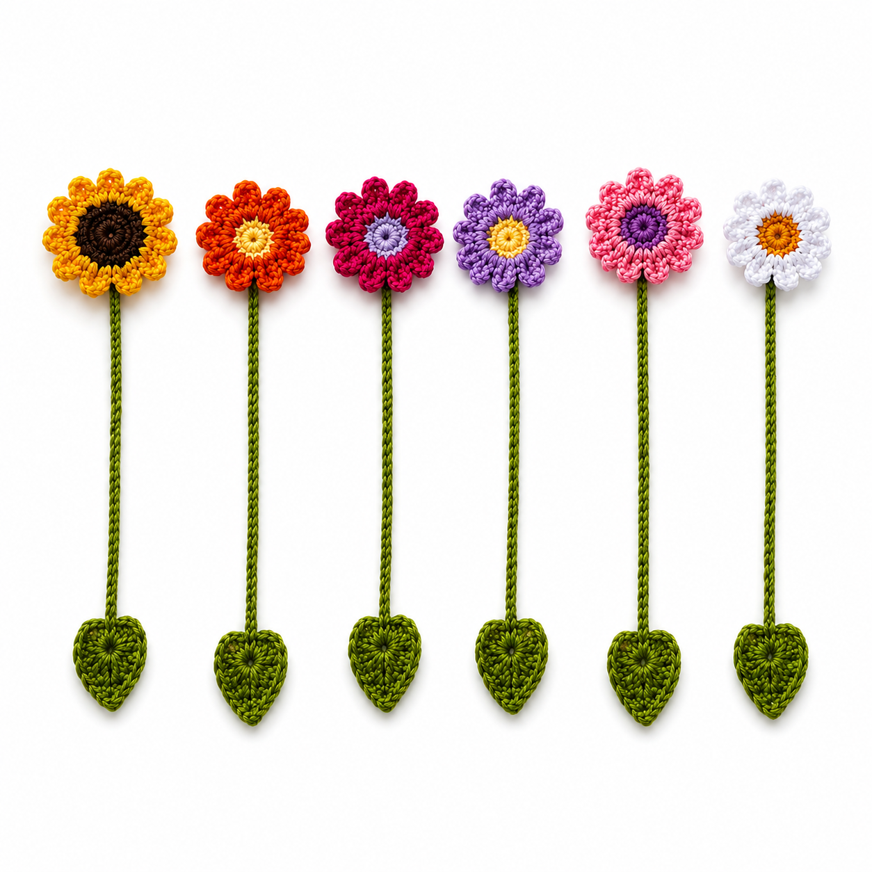 Handmade Crochet Flower Bookmark Set (6 Pieces)