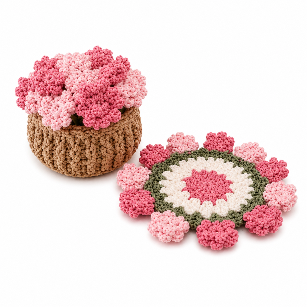 Handmade Crochet Flower Bouquet Coaster Set