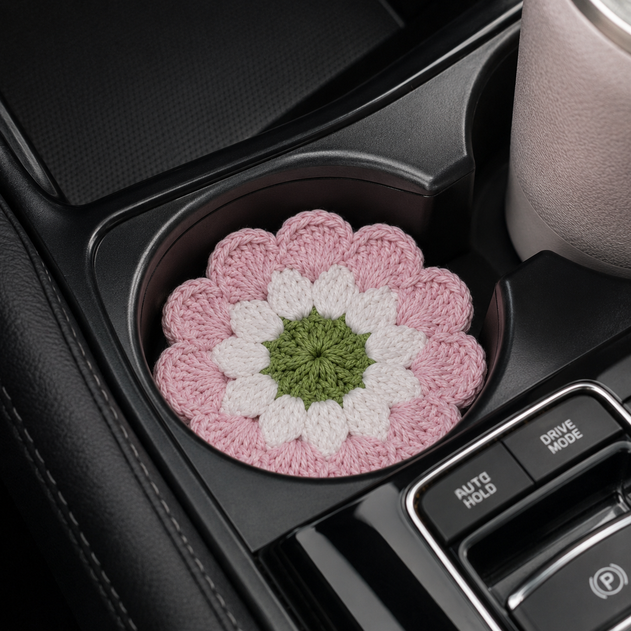 Handmade Crochet Flower Car Coaster Set (2 Pieces)