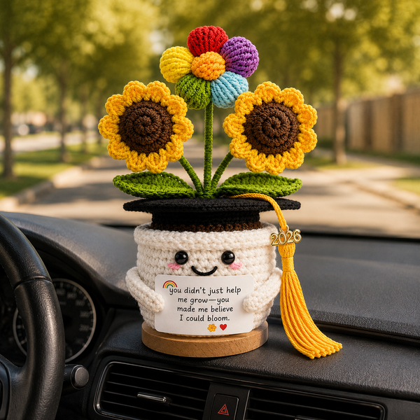 Handmade Crochet Graduation Sunflower Pot