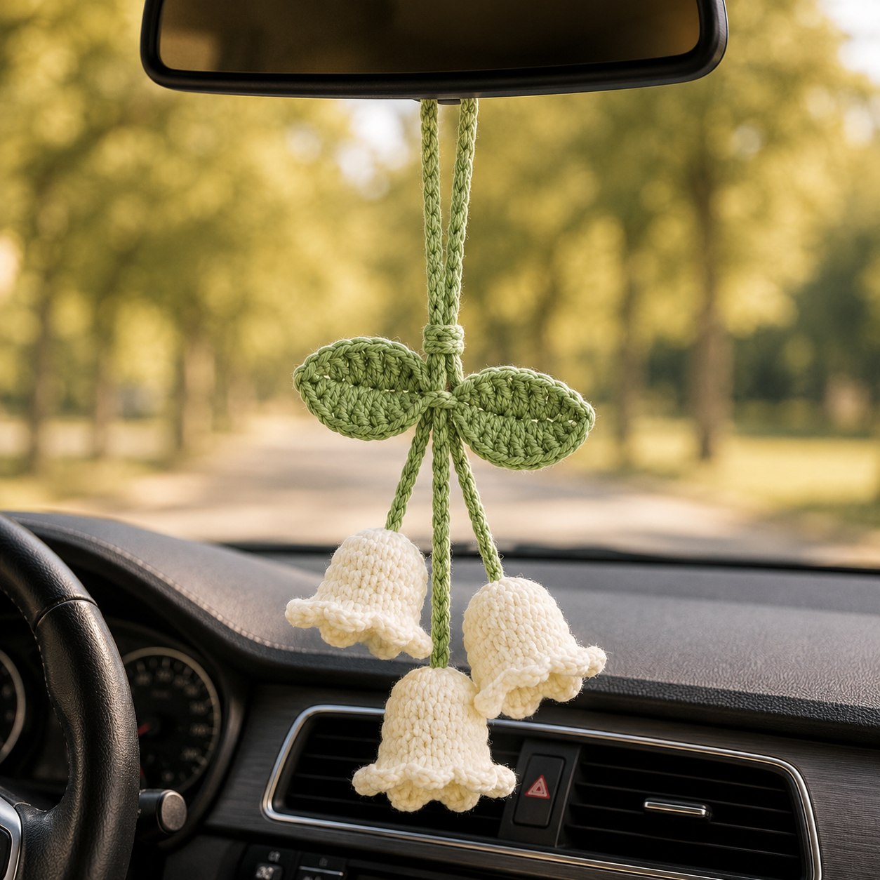 Handmade Crochet Lily Flower Car Rear View Mirror Hanging Ornament