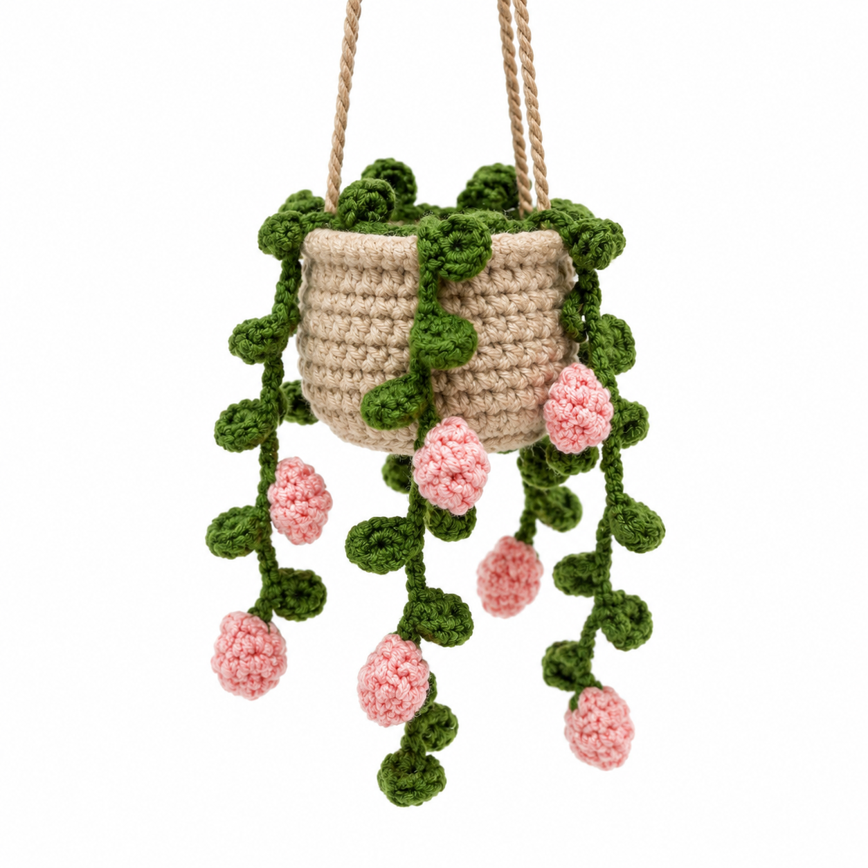 Handmade Crochet Pink Bloom Hanging Car Ornament