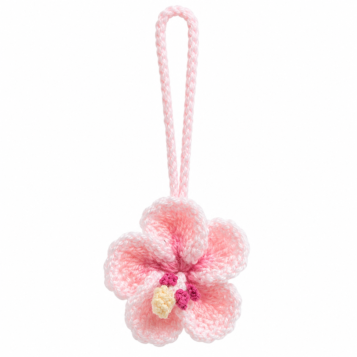 Handmade Crochet Pink Hibiscus Hanging Car Charm