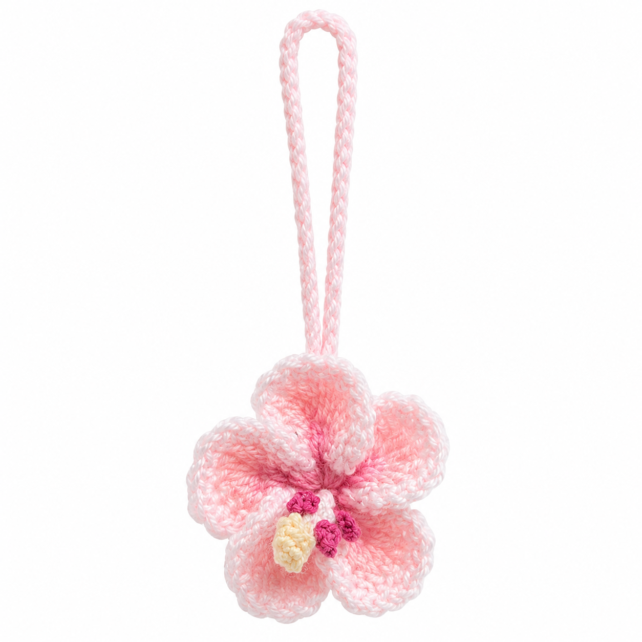 Handmade Crochet Pink Hibiscus Hanging Car Charm