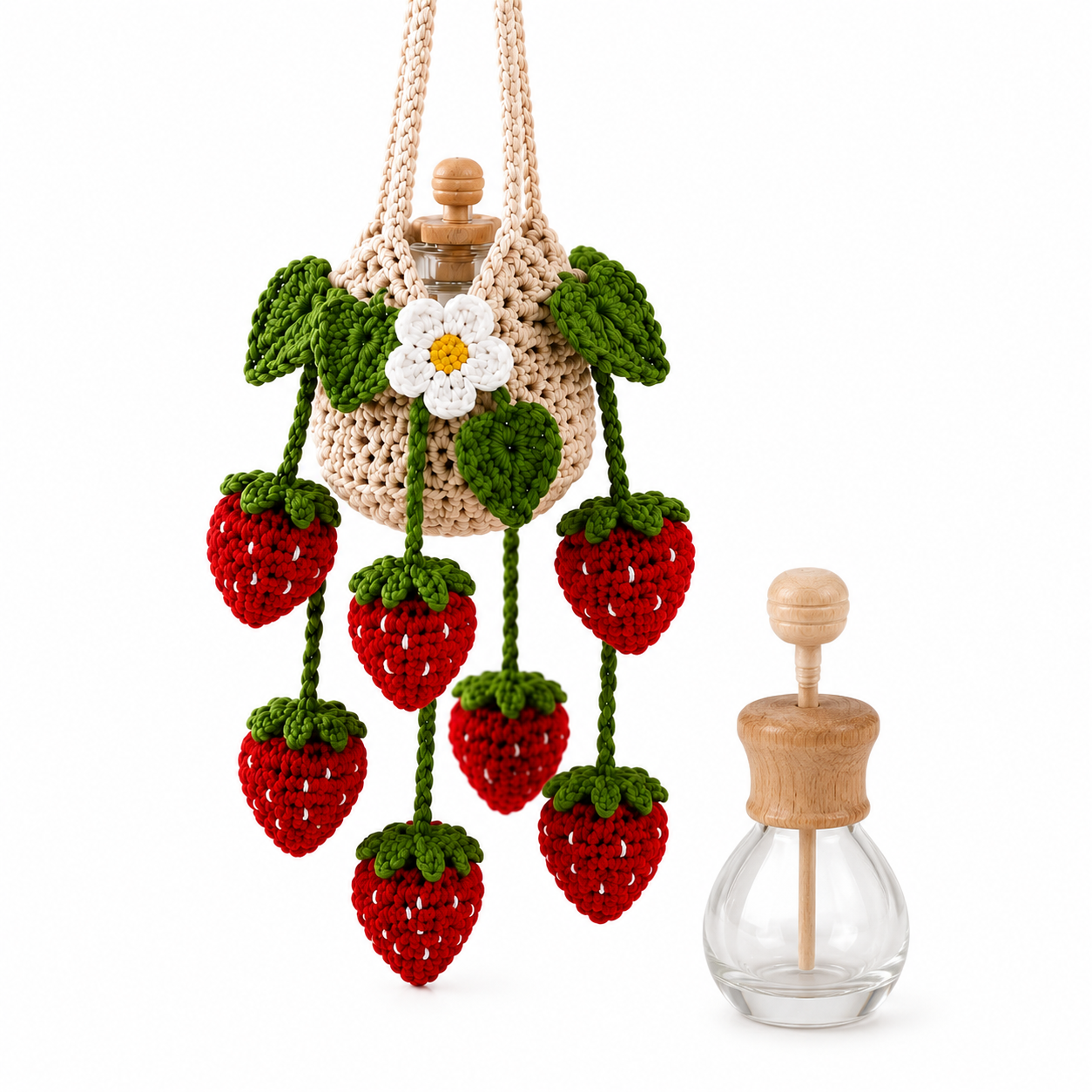 Handmade Crochet Strawberry Hanging Car Diffuser