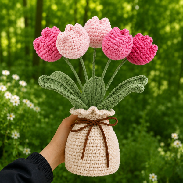 Handmade Crochet Tulip Bouquet with Vase