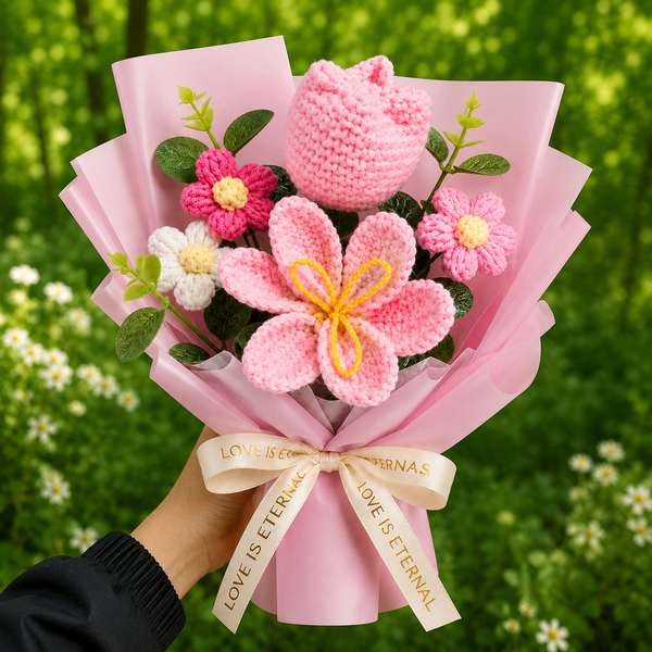 Handmade Crochet Tulip & Daisy Flower Bouquet