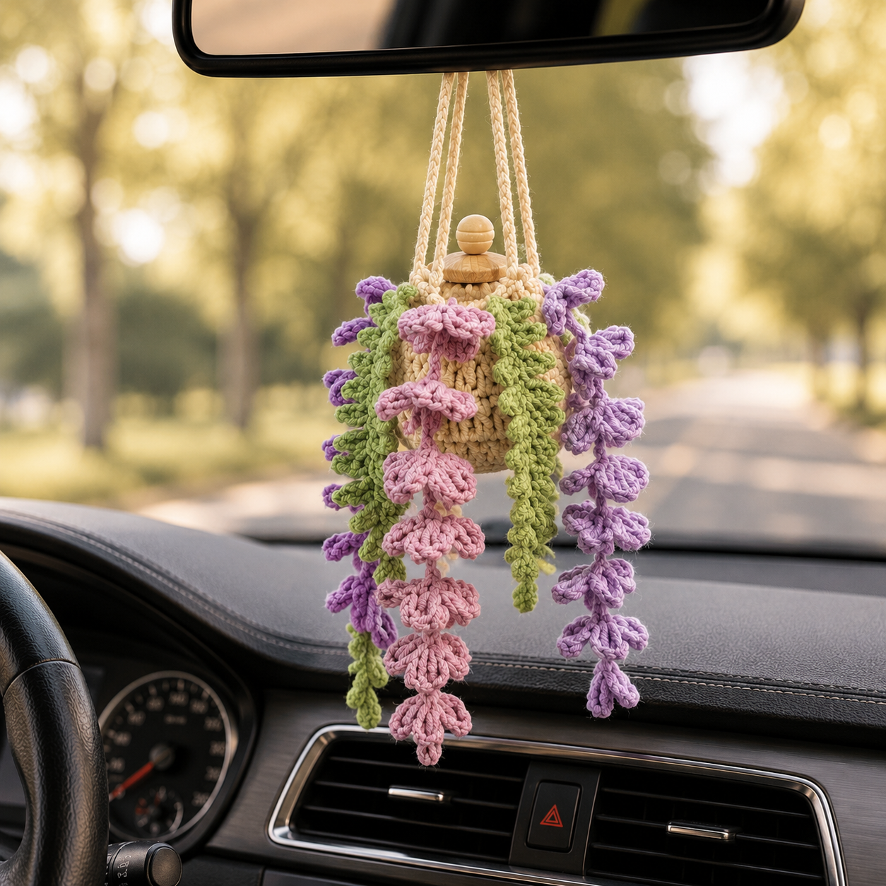 Handmade Crochet Violet Hanging Car Diffuser