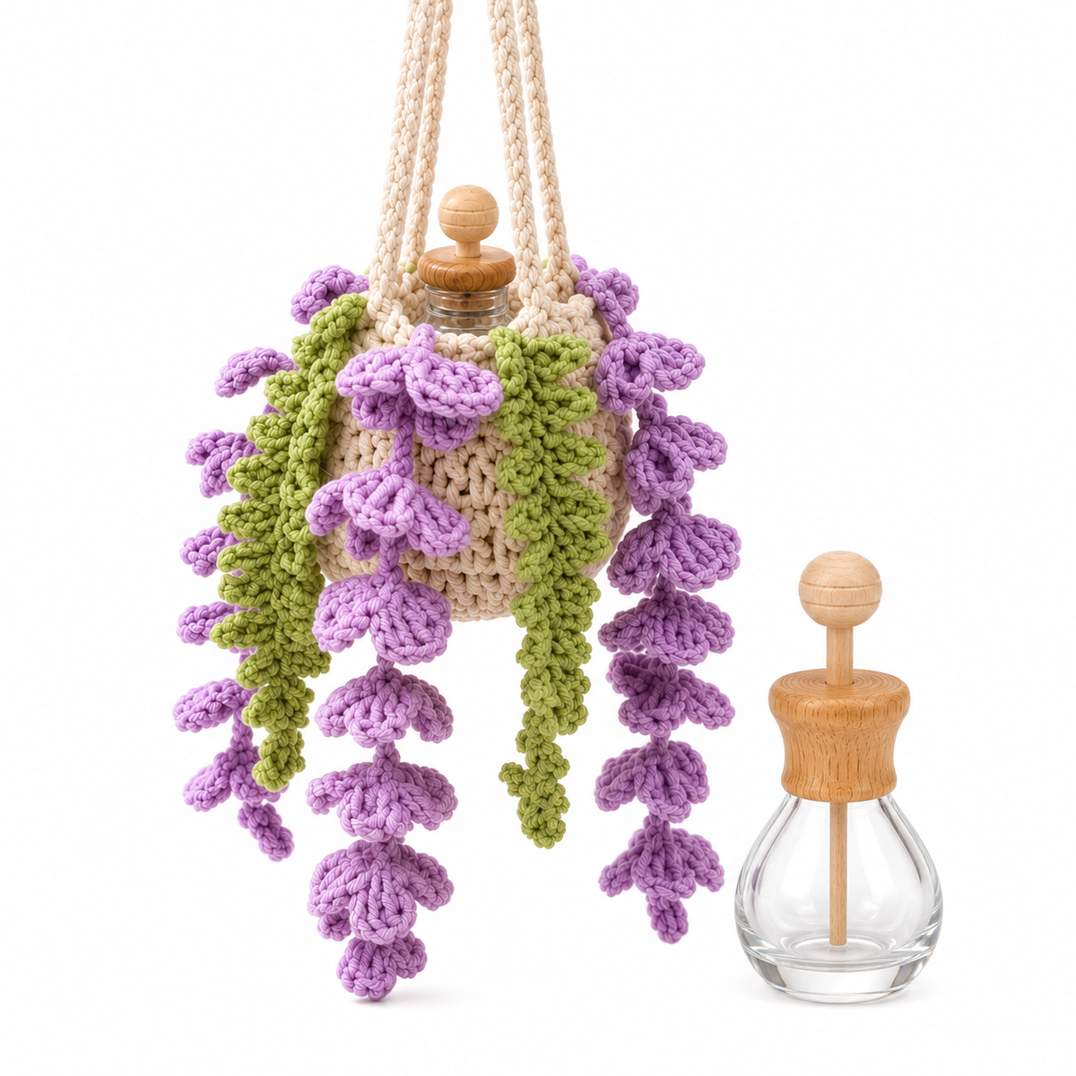 Handmade Crochet Violet Hanging Car Diffuser