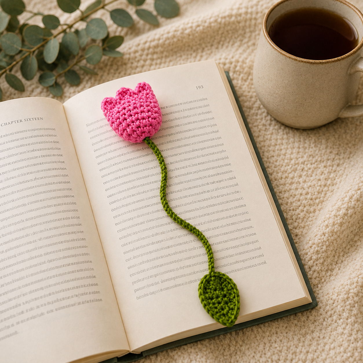 Handmade Tulip Crochet Bookmark for Book Lovers